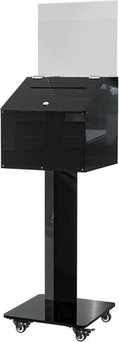 MOOFI Suggestion Box with Lock, Acrylic Ballot Box with Locking Casters, Floor Standing Donation Box for Charity, Voting, Church & Event Fundraising, 13.78"x13.78"x13.78", Black in Saudi Arabia