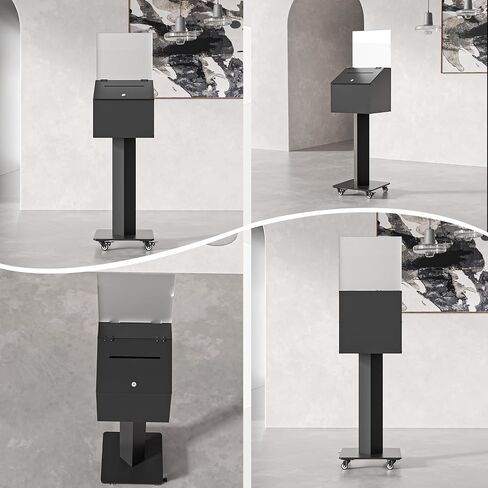 MOOFI Suggestion Box with Lock, Acrylic Ballot Box with Locking Casters, Floor Standing Donation Box for Charity, Voting, Church & Event Fundraising, 13.78"x13.78"x13.78", Black in Saudi Arabia