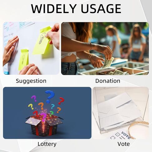 MOOFI Suggestion Box with Lock, Acrylic Ballot Box with Locking Casters, Floor Standing Donation Box for Charity, Voting, Church & Event Fundraising, 13.78"x13.78"x13.78", Black in Kuwait