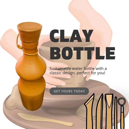 Giftable Terracotta Clay Water Bottle with Cork Lid | Eco Friendly Durable Bottle (Standard Unglazed Premium Quality Handmade Water Bottle) Sustainable Red Clay Earthenware | Zero Plastic (Sporty) in Saudi Arabia