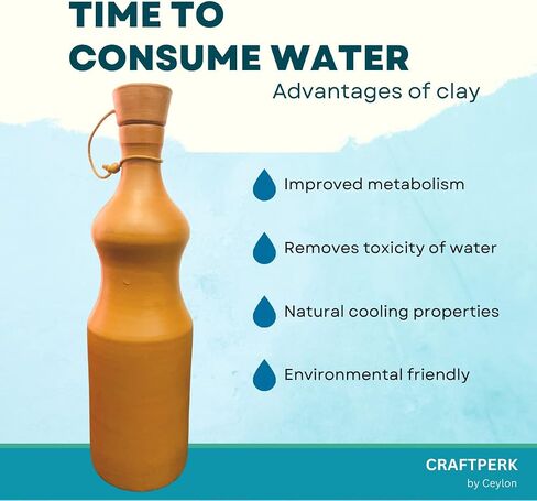 Giftable Terracotta Clay Water Bottle with Cork Lid | Eco Friendly Durable Bottle (Standard Unglazed Premium Quality Handmade Water Bottle) Sustainable Red Clay Earthenware | Zero Plastic (Sporty) in Saudi Arabia
