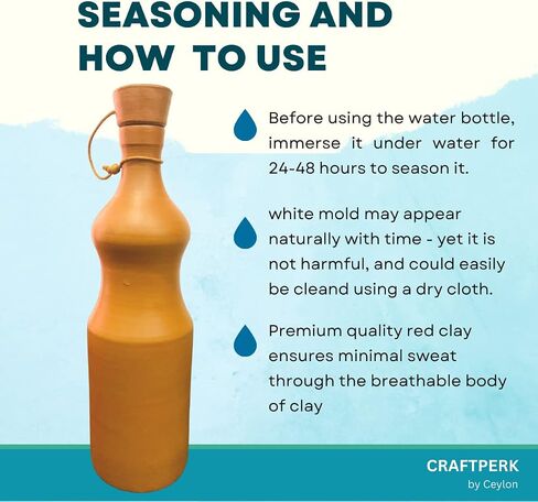Giftable Terracotta Clay Water Bottle with Cork Lid | Eco Friendly Durable Bottle (Standard Unglazed Premium Quality Handmade Water Bottle) Sustainable Red Clay Earthenware | Zero Plastic (Sporty) in Saudi Arabia