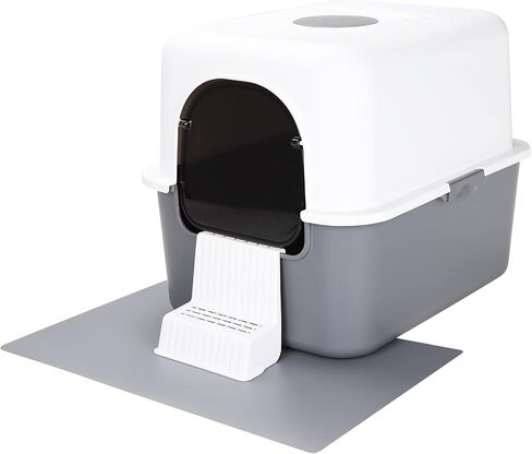 Cat Litter Box with Lid, Fully Enclosed Splash-Proof and Leak-Proof Urine High Edge and Odorless Cat Litter Box, Easy to Installation and Clean (Black with Pedal(S)) in Saudi Arabia