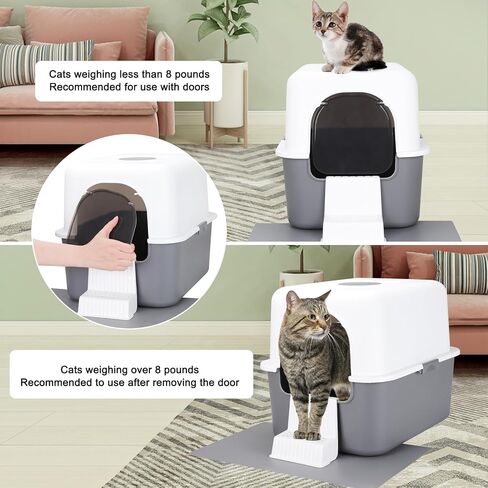 Cat Litter Box with Lid, Fully Enclosed Splash-Proof and Leak-Proof Urine High Edge and Odorless Cat Litter Box, Easy to Installation and Clean (Black with Pedal(S)) in Saudi Arabia