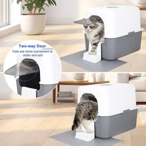 Cat Litter Box with Lid, Fully Enclosed Splash-Proof and Leak-Proof Urine High Edge and Odorless Cat Litter Box, Easy to Installation and Clean (Black with Pedal(S)) in Saudi Arabia