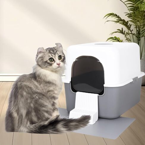 Cat Litter Box with Lid, Fully Enclosed Splash-Proof and Leak-Proof Urine High Edge and Odorless Cat Litter Box, Easy to Installation and Clean (Black with Pedal(S)) in Saudi Arabia