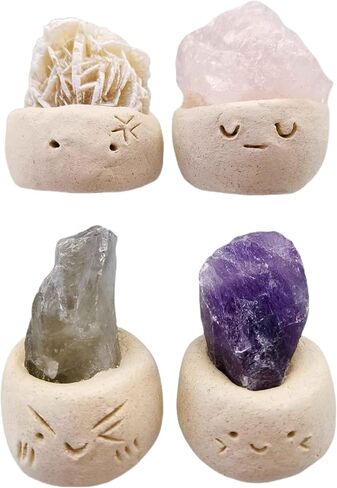 4PCS Handmade Crystal Clay Figurines | Carved Gemstone Decor | Aromatherapy Healing Stone for Luck, Wealth & Happiness | Spiritual Gift in Saudi Arabia