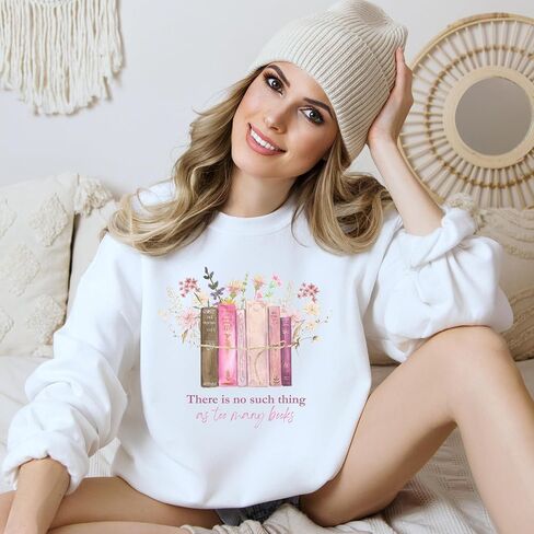 There is No Such Thing as Too Many Books Sweatshirt Crewneck Fleece Pullover for Librarian Bookworm Reading Lover Pink writing Bookish Gifts (XL, Ash Grey) in Saudi Arabia