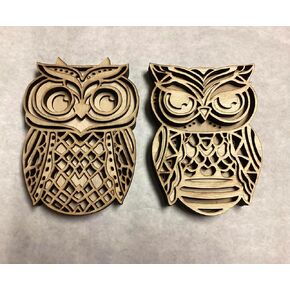 UNFINISHED "Owl Bundle Multi Layers Mandala" (PAIR) KIT measuring approx 9 X 7 INCHES. Precision - CO2 Laser cut.