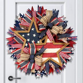 Patriotic Wreath – Vibrant 4th of July Wreaths for Front Door, Indoor & Outdoor Decorations, Perfect for Celebrating Independence Day, Memorial Day, Parties