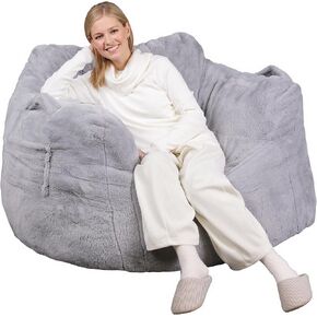 WLIVE Giant Bean Bag Chair, Bean Bag Sofa with Armrests for Adults, Bean Bag Couch with High-Density Memory Foam for Livingroom, Bedroom, Grey
