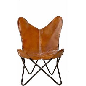 cuero Classy Handmade Dark Brown Leather Butterfly Chair Living Room- Side Hand Stich Leather Chair-Handmade with Powder Coated Folding Black Iron Frame (Cover with Folding Frame)