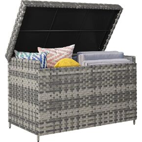 Yitahome 230 Gallon Wicker Deck Box ، XXL All -Weather Outdoor Storage Box ، Rattan Storage Bin لأثاث الفناء ، وسائد في الهواء الطلق ، وتخزين المسبح وأدوات الحديقة - أسود