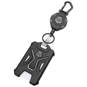 MNGARISTA Retractable Badge Holder, Heavy Duty Carabiner Keychain, Tactical ID Card Holder with 31.5" Retractable Badge Reel, Black