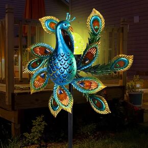 Solar Wind Spinner Outdoor Metal Kinetic Wind Spinners with LED Lighting Glass Ball Flamingo Wind Spinner with Stake Decorative Windmill for Yard Lawn Garden Patio Decor