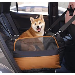 FUNNY FUZZY Dog Car Seat for Small Dogs-Waterproof Dog Booster Car Seat with Adjustable Seat Belt Leashes,Breathable Mesh Sides,Storage Pockets,Car Travel Carrier Bed for Puppy up to 25 lbs,Cream