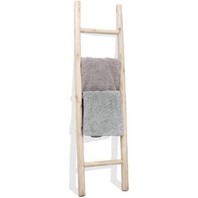 FUIN Fully Assembled Wooden Tea Towel Ladder, Mini Ladder Towel Rack Display Hanger, Small Rustic Farmhouse Tea Towel Stand Holder for Country Bathroom Decor, Brown