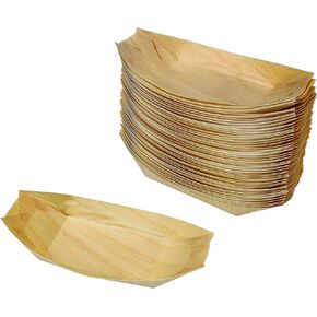 Snowkingdom 200 Pack 5" Disposable Wood Boat Plates Dishes Better Than Bamboo Party Sushi Plates