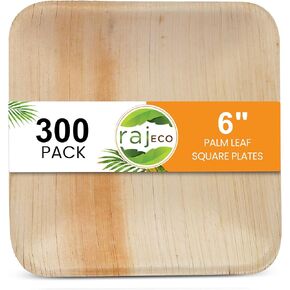 Raj Palm Leaf Plates Plates like Bamboo plates Disposable, Decorative Compostable Tableware for wedding, Lunch, Dinner, Birthday, Camping, Outdoor BBQ, Picnic (6" (300 Pack))