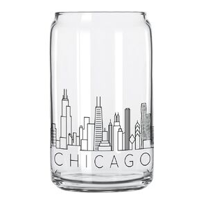 Chicago Skyline Beer Can Glass, 16 oz, Clear Glass with City Design