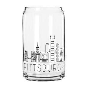 Pittsburgh Skyline Beer Can Glass, 16 oz, Clear Glass with City Design
