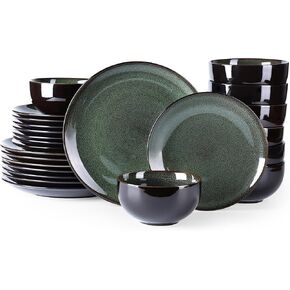 LeRatio Ceramic Dinnerware Sets for 6,18-Piece Plates and Bowls,Handmade Reactive Glaze Dishes Set,Chip Resistant and Scratch Resistant | Oven Dishwasher & Microwave Safe,Service for 6-Kahki