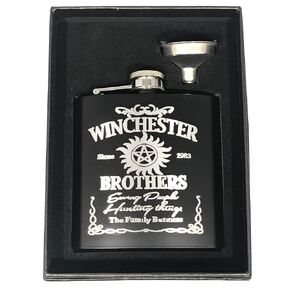 The Brothers from Supernatural Fan Flask for Liquor - 6 Oz Leak Proof 18/8 Stainless Steel Pocket Hip Flask with Black Gift Box