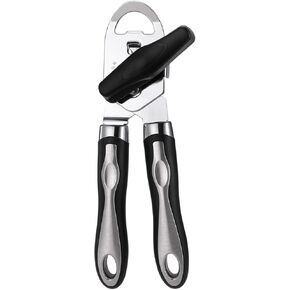 3-in-1 Manual Can Opener with Bottle Opener and Milk Powder Opener, Soft Grip Handles, Easy to Turn, Heavy Duty Can Openers for Seniors Stainless Steel - Remove Lid wih Magnet, Black