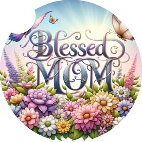 Blessed Mom Car Coasters - Set of 2 Absorbent Rubber Coasters for Cup Holders - Stylish Car Accessories - Perfect Christmas Gift for Car Lovers - Birthday Gift for Mom - Mom Christmas Gift