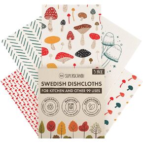 SUPERSCANDI 5 Pack Swedish Dishcloths for Kitchen - 100% Biodegradable & Compostable | Reusable Paper Towels Washable, Food-Safe & Without Plastic - Dish Rags Suitable for Any Surface | Premium, Black