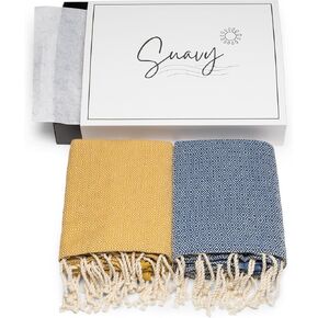 Suavy | Pack of 2 | Turkish Beach Towels | Sand-Free Quick Dry Towels | Turkish Handmade Bath Towels in Elegant Gift Box, Perfect for Beach, Picnic, Bathroom, Pool, and Travel | Grass Green & Taupe