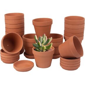 17 Pack 4" Terracotta Planter Pots with Saucer - Clay Ceramic Cactus & Succulent Flower Nursery Garden Pots (4")