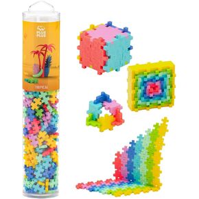 Plus Plus 240 Piece Interlocking Building Blocks for Kids, Open Ended Connecting Toys, Stem Bin Classroom Mini Manipulatives - Glow in Dark Play Tube