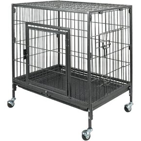Double Door Dog Dog Dog Crate مع عجلات قابلة للقفل وصواني قابلة للإزالة قفصًا صغيرًا للجرو والكلاب الصغيرة الكلاب الداخلية