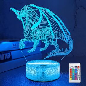 Lampeez 3D Dragon Lamp Light Light 3D Illusion مصباح للأطفال ، 16 لونًا يتغير مع ديكور غرفة نوم عن بُعد كهدايا عيد ميلاد عيد الميلاد للفتيان الفتيات