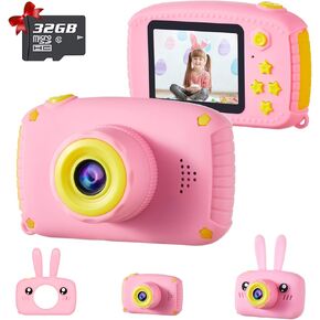 Kids Camera for Girls Best Birthday Gifts for 3 4 5 6 7 8 Year Old Children Toddler Toys, Portable Rechargeable Shockproof Digital Video Camcorder 2.0 Inch IPS Screen with 32GB Card – Pink X500