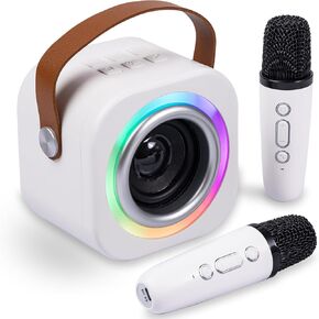Mini Karaoke Machine for Kids and Adults,with 2 Wireless Microphones Lmproved Upgraded Standby Time and Sound Quality, for All Ages Kids Gifts for Girls Boys Family Party Birthday (Off White)
