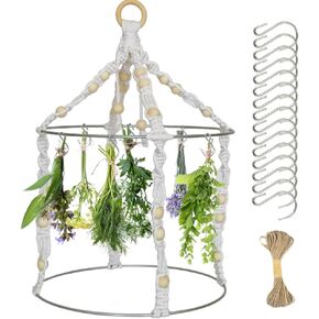 2 Tier Herb Drying Rack Double Round Ring Hanging Herb Dryer Rack with 15 Hooks 32ft Jute Twine for Drying Herbs Plants Spices Flowers