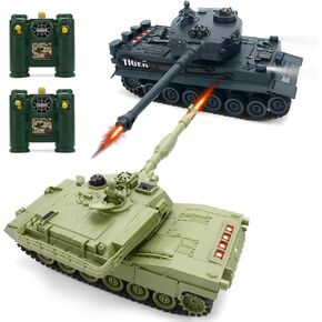 1/28 RC Battle Tank Set Remote Control M1A2 American&WW2 German Tiger Tank, 2.4G 9 Channels Radio Control Army Vehicles That Infrared Shoot, w/Sounds,Lights,Life Indicators, Model Toy Car for Kids