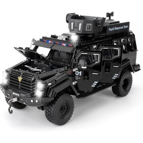 Compatible for 1:24 Saber-Toothed Tiger Alloy Armored Car Model, Collectible Diecast Armoured Explosive Protected Vehicle Toy, Pull Back Toy Car with Sound and Light for Adult Kids (Black)