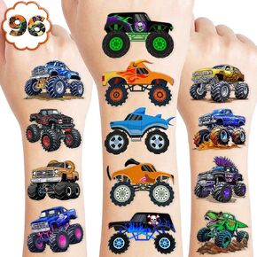 96 PCS Monster Truck Race Car قبل الوشم المؤقتة للأطفال | مفضلات حفل عيد ميلاد لطيف تحت عنوان ، والوازم ، والزخارف ، وملصقات الوشم المزيفة ، وجوائز المكافآت المدرسية والهدايا الأولاد والبنات