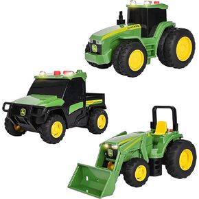 John Deere Realistic Farm Vehicles 3 Pack, Toy Vehicles with Lights, Sounds and Friction Rev Motor, 7R Series Tractor, 6105M Tractor and Gator, Party Favor and Gift for Kids 3+