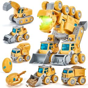 hahaland 5 Year Old Boy Birthday Gift - STEM Toys for Ages 5-7 - Toy for 5 Year Old - 5 in 1 Take Apart Trucks Transform to Robot - 6 Year Old Gifts Ideas - Boys Toys Age 4-6 Kids Construction Toys