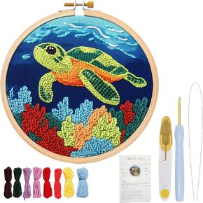 Punch Needle Kits for Beginners Punch Needle Kits Adults Beginner Green Sea Turtle with Hoop Embroidery Punch Needle Starter Craft Set