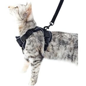 Cat Harness and Leash Set Escape Proof Tactical Large Kitten Harness Emotional Support Cat Vest, Black, L