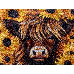 Generic Highland Cow & Sunflowers Latch Hook Kits Rug DIY Cushion Tapestry Making Crochet Hook Mat Making Kits Color Preprinted Pattern Canvas DIY Carpet Needlework Crochet Kits 52x38cm (d99-114)