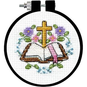 Cross & Bible Counted Cross Stitch Kit with Hoop