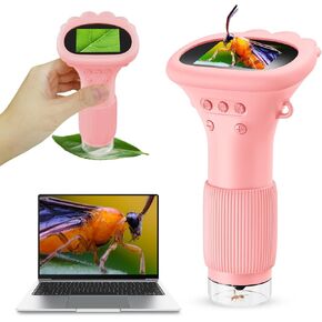 Microscope for Kids, Mini with 2'' Inch Screen - 200x Zoom Pocket Handheld Camera, Christmas Birthday Gifts for Age 3 4 5 6 7 8 9 10 11 12 Girls Boys