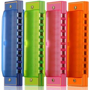 Harmonica for Kids, 4 Pack 10 Hole Translucent Kids Harmonica, Birthday Party Favor, Educational Toys Beginners Toy Musical Instruments for Kids Party Holidays Birthday