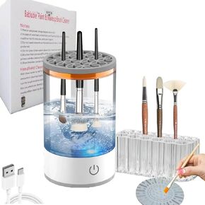 Electric Paint Brush Cleaner, Rinse Cup, Brush Rinser for Painting, Brush Cleaning Washer Rinser for Acrylic, Watercolor Painting, Makeup Brush Cleaner,Brush Holder (1, White)